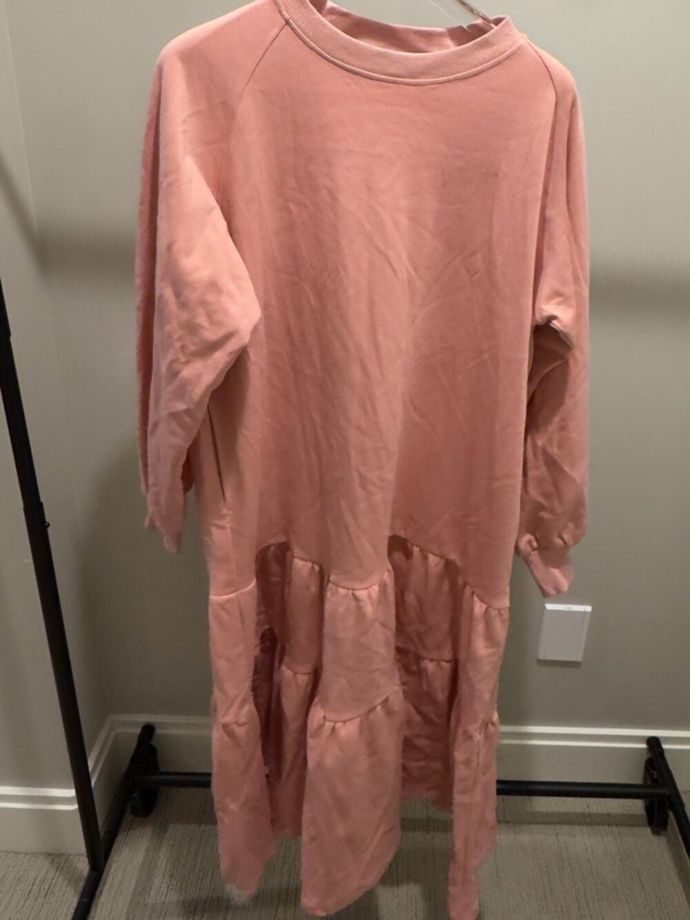 NAP Pink Mixed Media Tiered Sweatshirt Midi Dress Size L